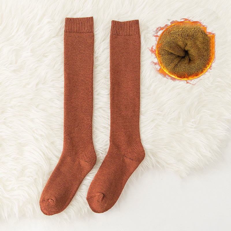 Plusock Solid Color Thickened Knee High Socks(6 Pairs) - Orange - EU35-40(US2-7) - image 5