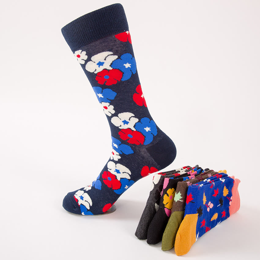 Plusock Plus Size Sakura Leaves Quarter Socks(5 Pairs)