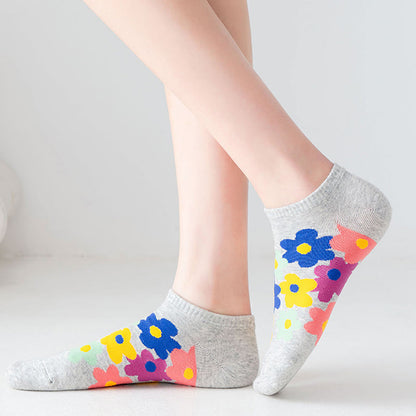 Plus Size Colored Flowers No Show Socks(5 Pairs)