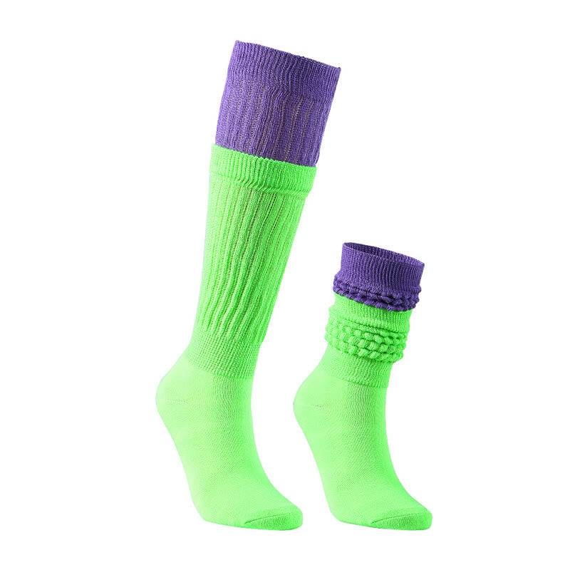 Plusock Color Block Slouch Socks(2 Pairs) - Fluorescent Green B - EU36-42(US3-8.5) - image 1