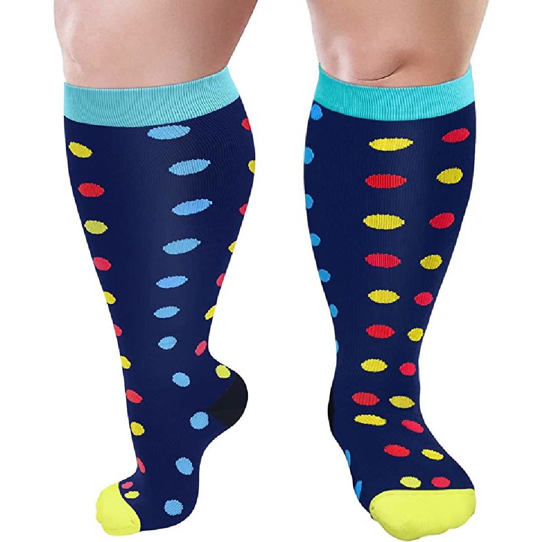 Plusock Colorful Pattern Plus Size Compression Socks 2XL-7XL(3 Pairs) - Blue - 7XL - image 7