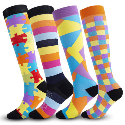 Plusock Colorful Puzzle Compression Socks(4 Pairs) - image 0