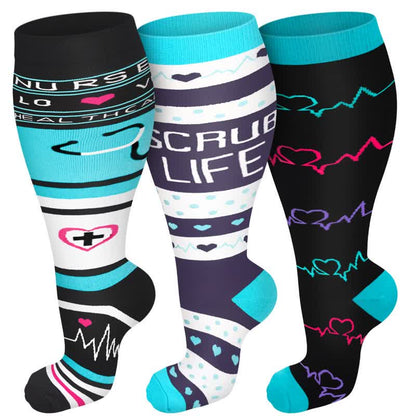 Plusock Plus Size Stethoscope Compression Socks(3 Pairs) - Multicolor - 4XL - image 0