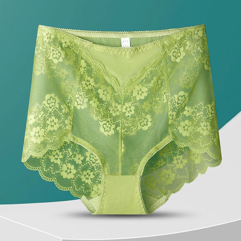 Plusock High-Waisted Floral Panty(5 Pairs) - Light Green - 3XL - image 5