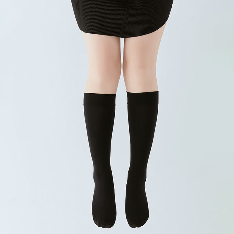 Plusock Solid Color Breathable Knee High Socks(2 Pairs) - Black - XL - image 1