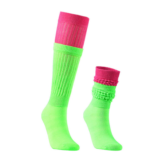 Plusock Color Block Slouch Socks(2 Pairs) - Fluorescent Green A - EU36-42(US3-8.5) - image 0