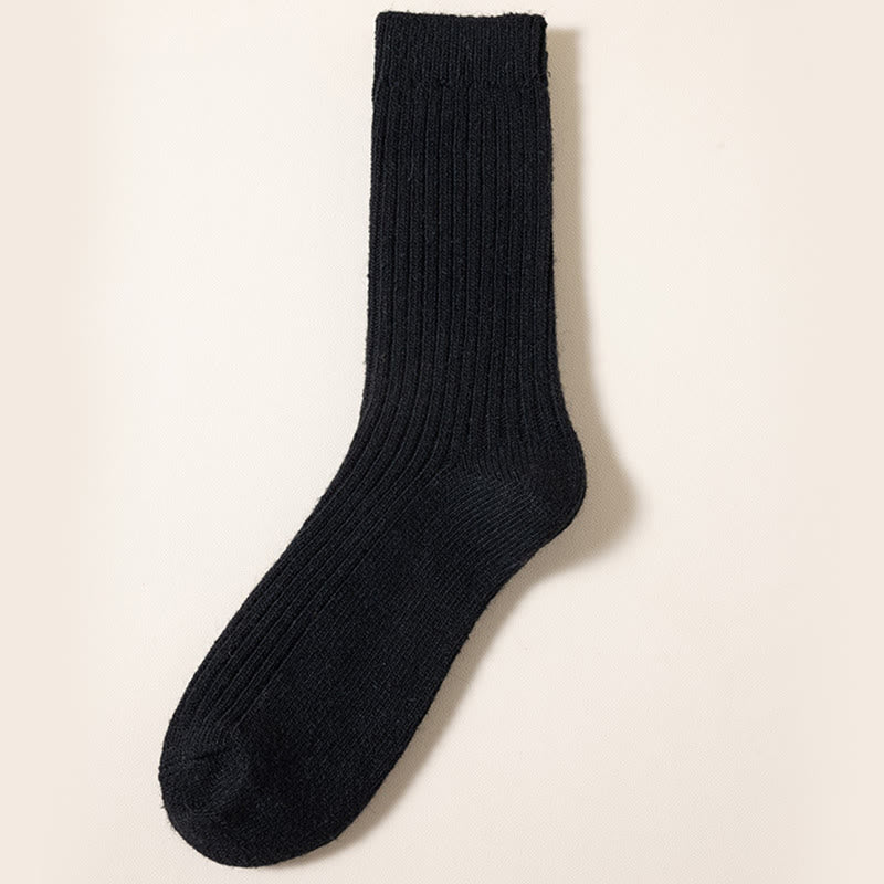 Plusock Plus Size Solid Color Warm Quarter Socks(6 Pairs) - Black - EU39-46(US6-12) - image 7