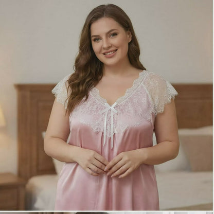 Plusock Blush Satin Lace Nightgown - image 3