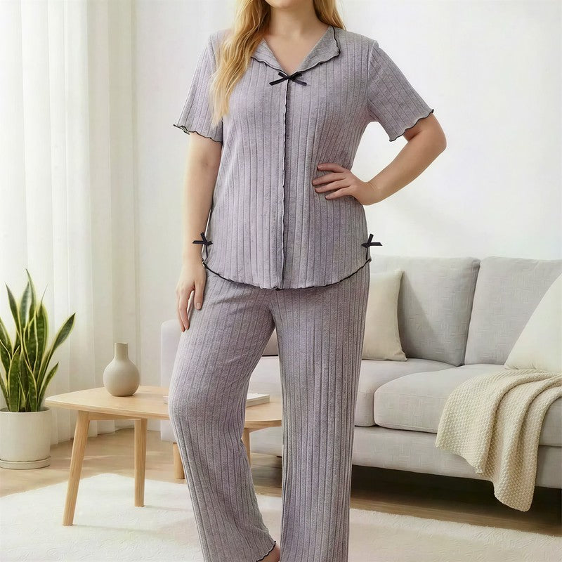 Plusock Lavender Bow Trim Pajama Set - image 2