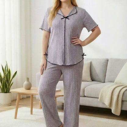 Plusock Lavender Bow Trim Pajama Set - image 2
