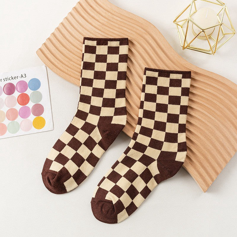 Plusock Checkerboard Street Crew Socks(6 Pairs) - Coffee - EU35-40 (US2-7) - image 8