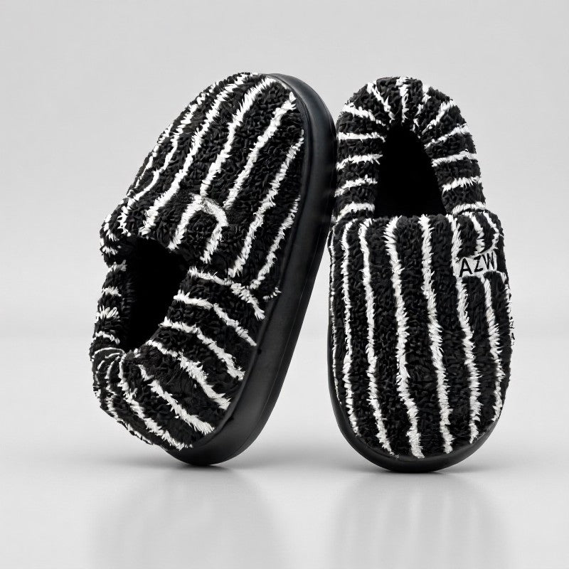 Plusock Plus Size Striped Plush Closed Back  Fluffy Shoes - image 3