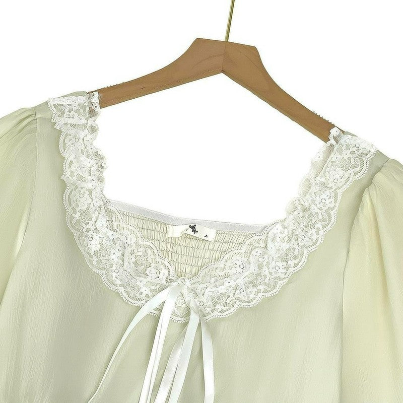 Plusock Lace Tie Puff Sleeve Midi Dress - image 7