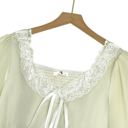 Plusock Lace Tie Puff Sleeve Midi Dress - image 7