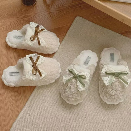 Plusock Lace Bow Plush Knit Cuff Slippers - image 6
