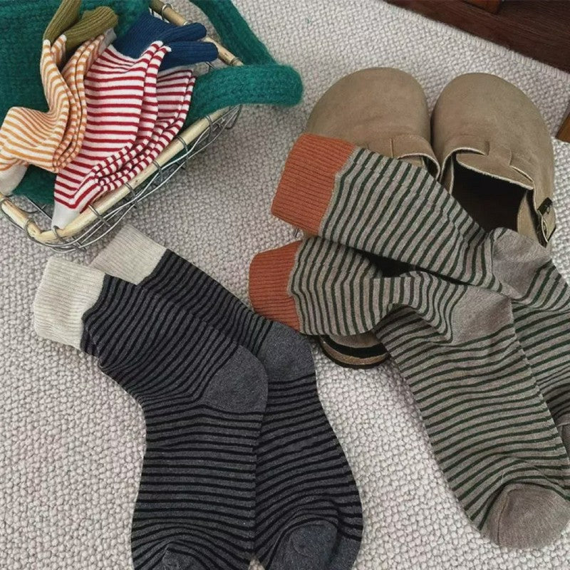Plusock Retro Striped Color Blocking Quarter Socks (4 Pairs) - Multicolor - EU36-39(US3-6) - image 9