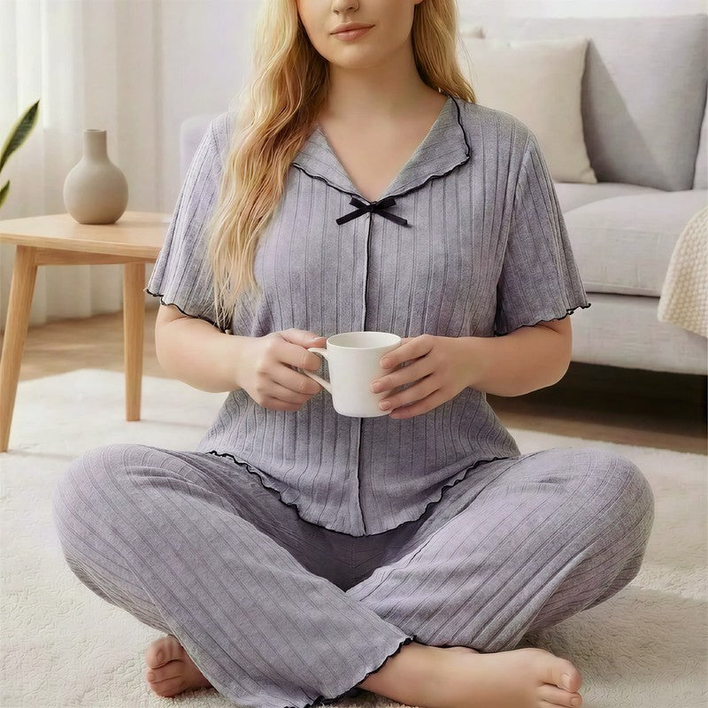 Plusock Lavender Bow Trim Pajama Set - image 4