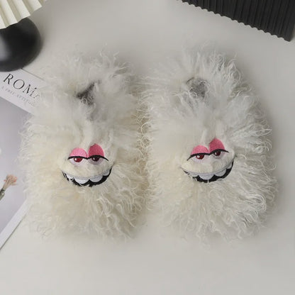 Plusock Pink Fluffy Cartoon Eye Indoor Slippers - White - 50-51(US12.5-13) - image 5