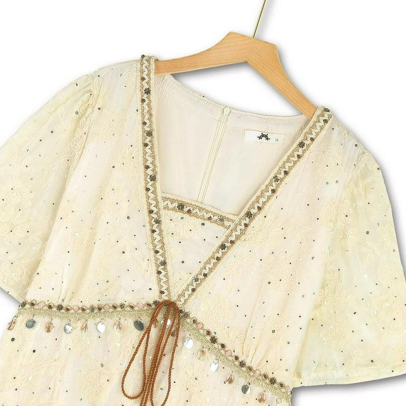 Plusock Broderie Anglaise Tassel Resort Midi Dress - image 1