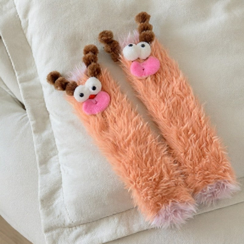 Plusock Fuzzy Monster Plush Cozy Slipper Socks - Orange - EU35-39(US2-6) - image 6
