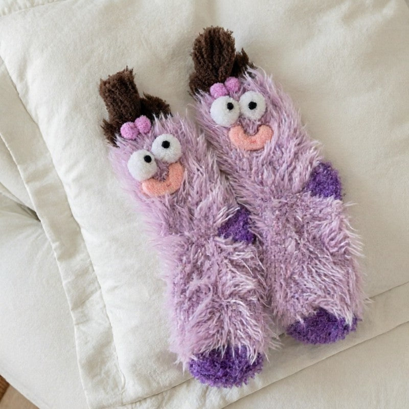 Plusock Fuzzy Monster Plush Cozy Slipper Socks - Purple - EU35-39(US2-6) - image 4