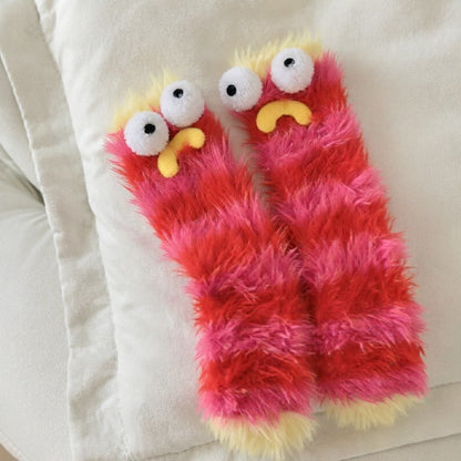 Plusock Fuzzy Monster Plush Cozy Slipper Socks - Red - EU35-39(US2-6) - image 3
