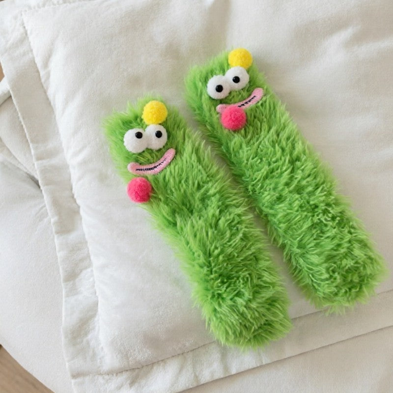 Plusock Fuzzy Monster Plush Cozy Slipper Socks - Green - EU35-39(US2-6) - image 1