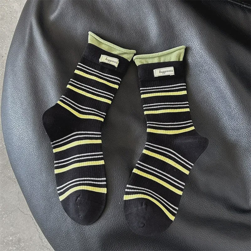 Plusock Retro Striped Knit Quarter Socks (5 Pairs) - Black - EU36-42(US3-8.5) - image 21