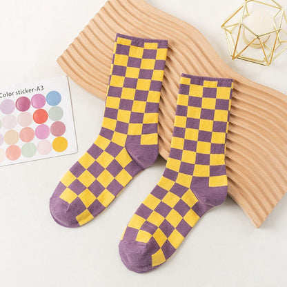 Plusock Checkerboard Street Crew Socks(6 Pairs) - Yellow - EU35-40 (US2-7) - image 7