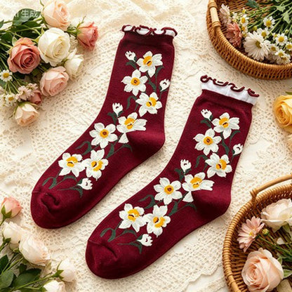 Plusock Daisy Ruffle Everyday Crew Socks(5 Pairs) - Red - EU35-40 (US2-7) - image 5