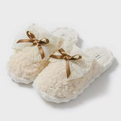 Plusock Lace Bow Plush Knit Cuff Slippers - image 5