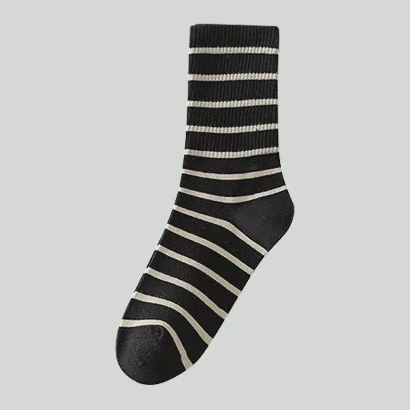 Plusock Retro Striped Cotton Quarter Socks (5 Pairs) - Black - EU36-41(US3-7.5) - image 8