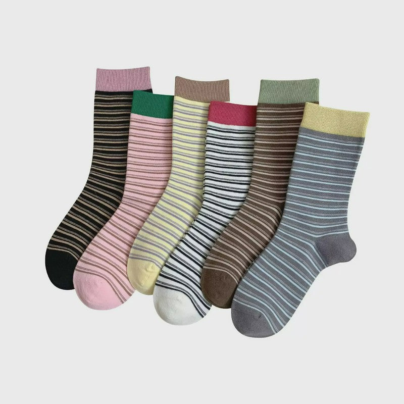 Plusock Retro Striped Knit Quarter Socks (6 Pairs) - Multicolor - EU36-39(US3-6) - image 11