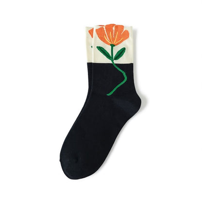 Plusock Springtime Floral Embroidered Cotton Crew Socks(5 Pairs) - Black - EU35-40 (US2-7) - image 5