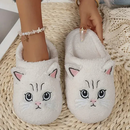 Plusock Warm Cozy Cat Face Plush Indoor House Slippers - White - EU46-47(US12-12.5) - image 9
