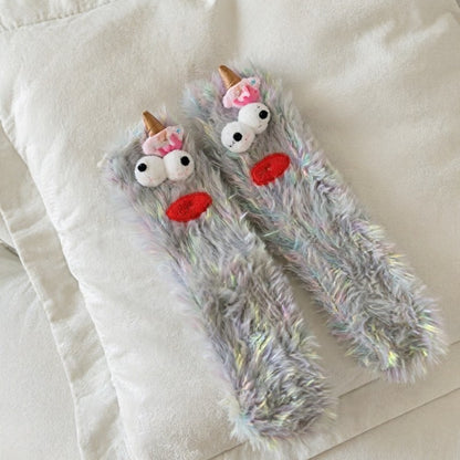 Plusock Fuzzy Monster Plush Cozy Slipper Socks - Grey - EU35-39(US2-6) - image 0