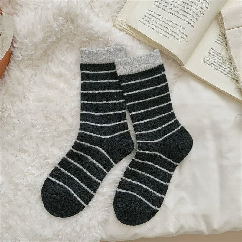 Plusock Cozy Striped Knit Quarter Socks (5 Pairs) - Black - EU36-42(US3-8.5) - image 9