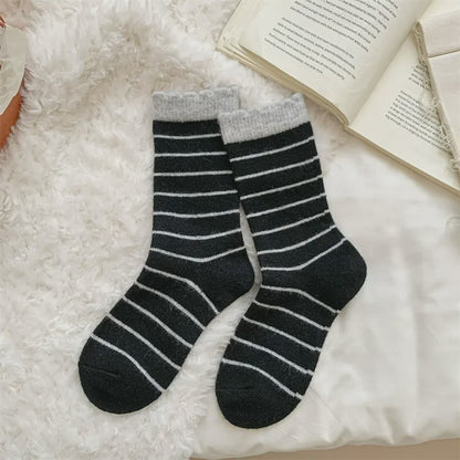 Plusock Cozy Striped Knit Quarter Socks (5 Pairs) - Black - EU36-42(US3-8.5) - image 9