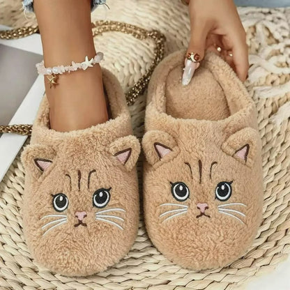 Plusock Warm Cozy Cat Face Plush Indoor House Slippers - Khaki - EU46-47(US12-12.5) - image 8