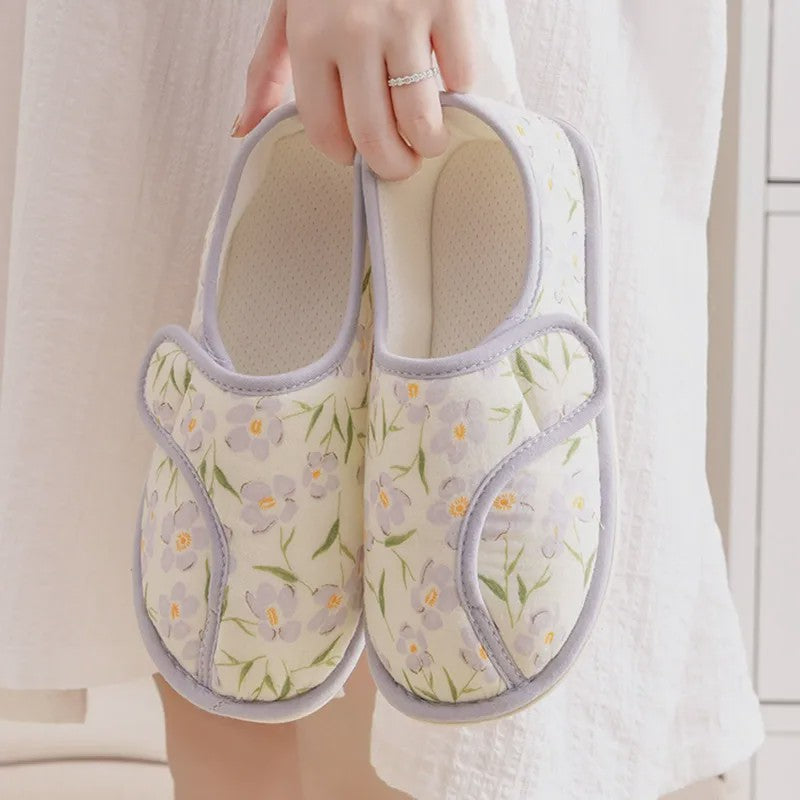 Plusock Floral Cotton Adjustable Strap Fluffy Home Shoes - image 0