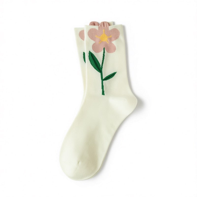 Plusock Springtime Floral Embroidered Cotton Crew Socks(5 Pairs) - White - EU35-40 (US2-7) - image 4