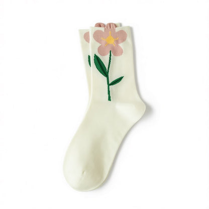 Plusock Springtime Floral Embroidered Cotton Crew Socks(5 Pairs) - White - EU35-40 (US2-7) - image 4