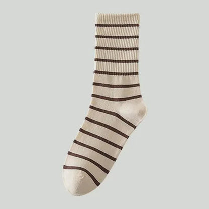 Plusock Retro Striped Cotton Quarter Socks (5 Pairs) - Beige - EU36-41(US3-7.5) - image 7