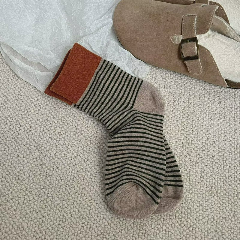 Plusock Retro Striped Color Blocking Quarter Socks (4 Pairs) - Green - EU36-39(US3-6) - image 8
