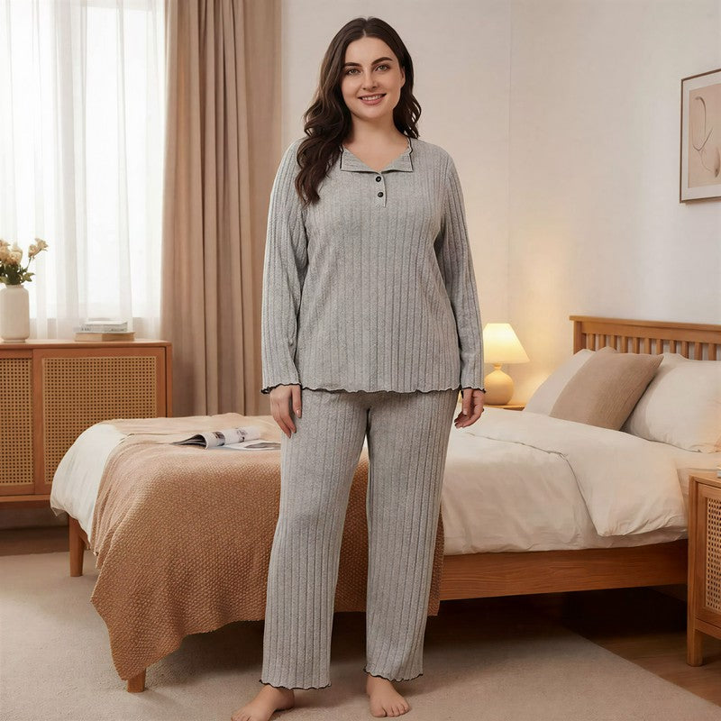 Plusock Soft Ribbed Lounge Pajama Set - Grey - 4XL - image 0