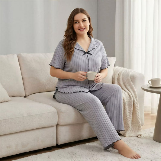 Plusock Lavender Bow Trim Pajama Set - image 0