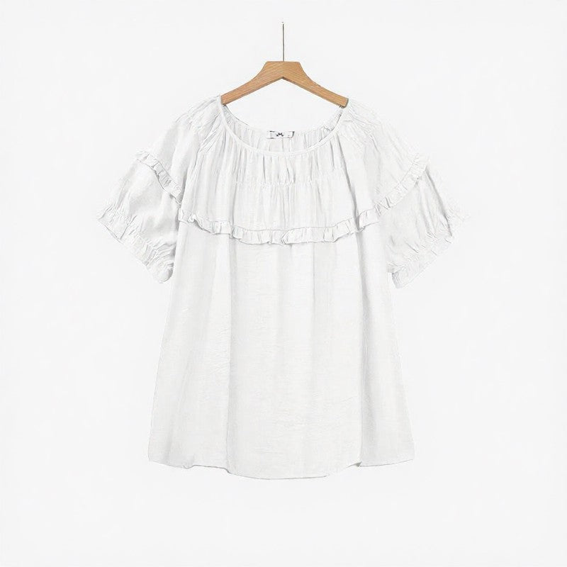 Plusock Crinkled Rayon Blend Ruffle Yoke Blouse - White - 6XL - image 2