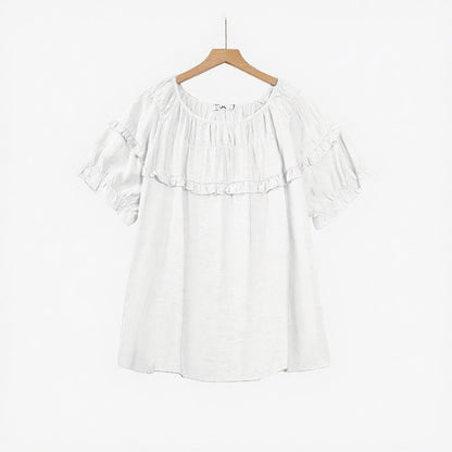 Plusock Crinkled Rayon Blend Ruffle Yoke Blouse - White - 6XL - image 2