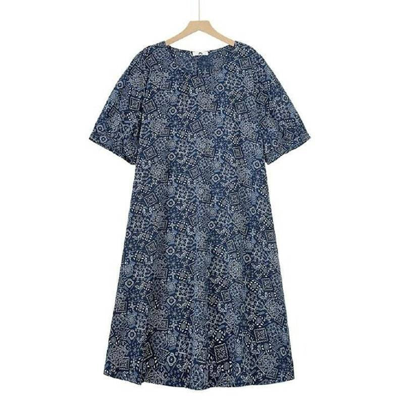 Plusock Boho Print Relaxed Midi Dress - Navy Blue - 6XL - image 0