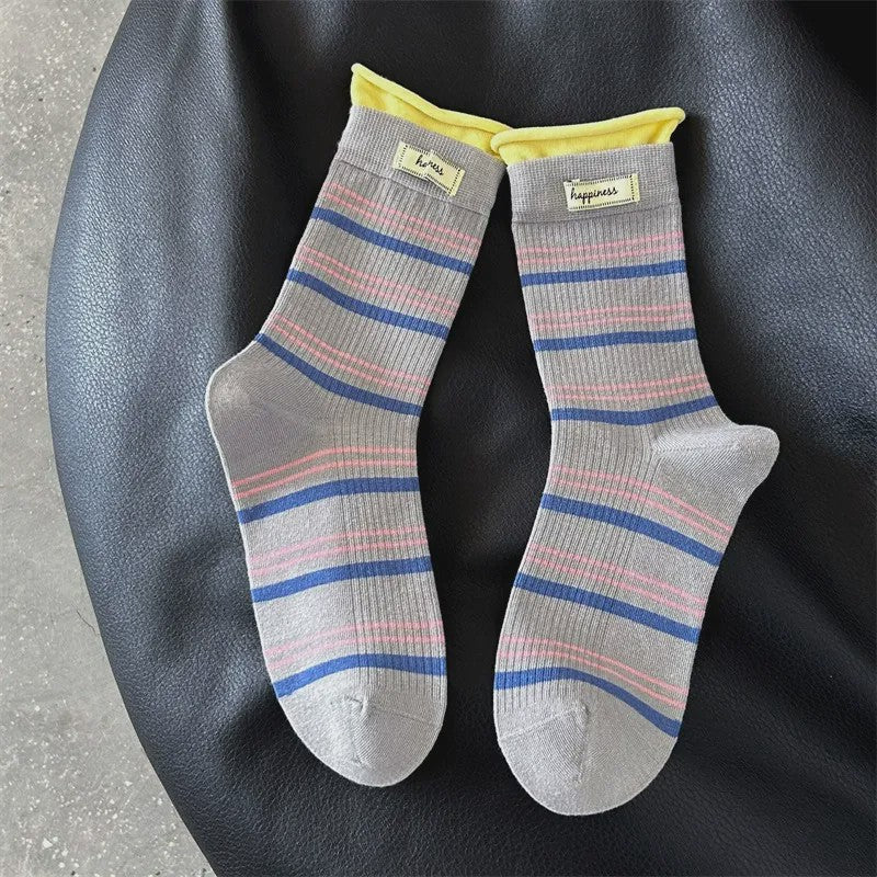 Plusock Retro Striped Knit Quarter Socks (5 Pairs) - Light Gray - EU36-42(US3-8.5) - image 19